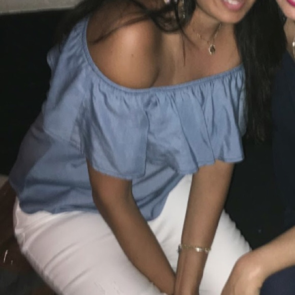 Chambray off the shoulder top - Picture 2 of 5